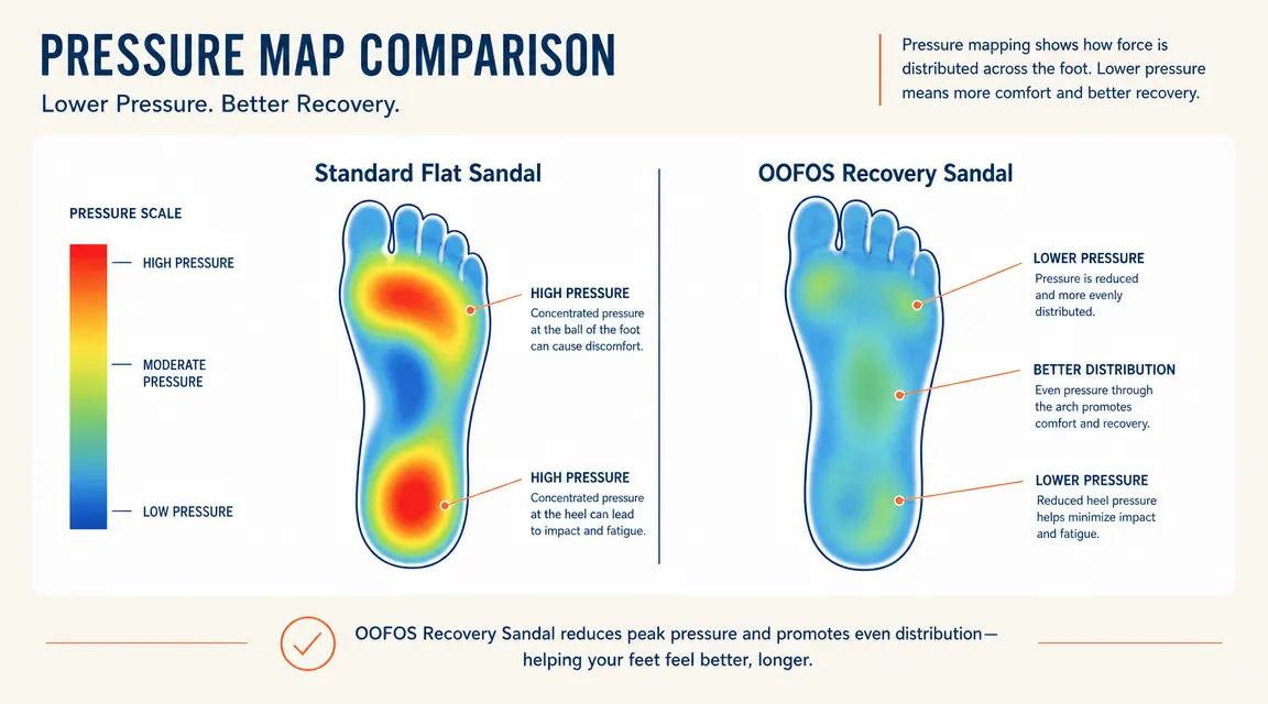 Chart comparing plantar pressure in regular flip-flops versus recovery sandals