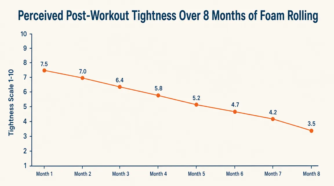 Chart showing perceived tightness rating over 8 months of consistent foam rolling use